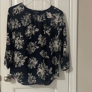 Van Heusen Navy and White Floral Blouse
